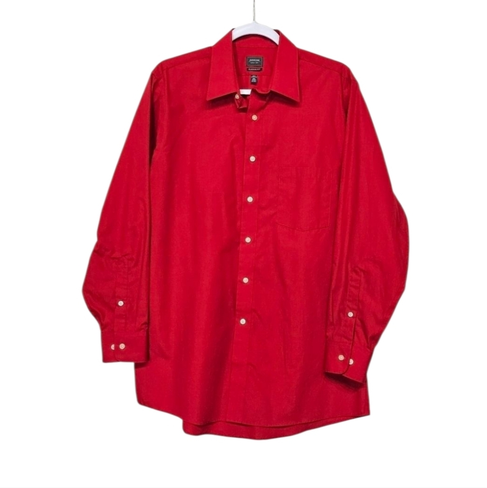 Arrow Classic Fit Red Button Up Dress Shirt 65% Polyester 35% Cotton Sz 15.5